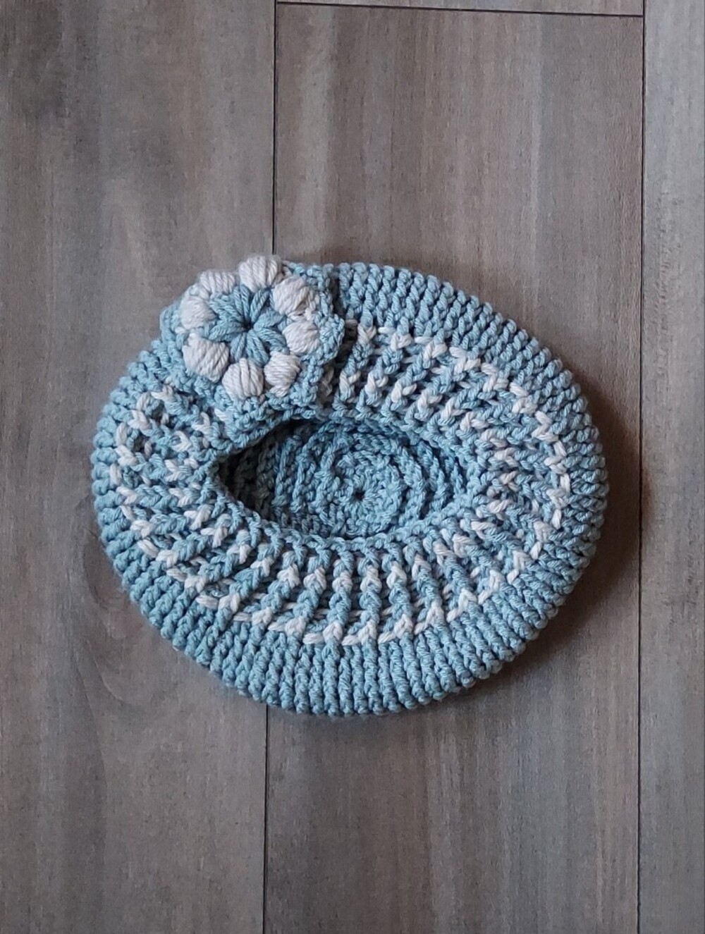 Crochet Beret with Flower Accent
